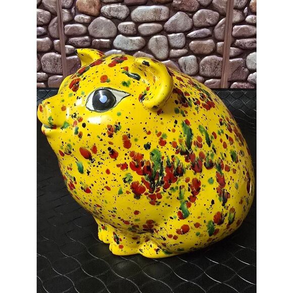 Unique Yellow Speckled Handmade Piggy Bank - Picture 2 of 8